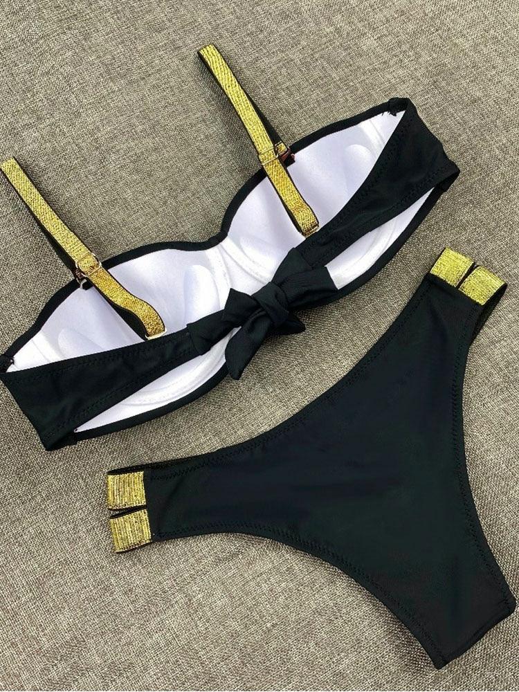 Bikini Sets Solid Color Swimsuit Mid-Waist Gather Cup Bikinis Women Swimwear Female Bathing Suits Beach wear Two Piece Swimsuits Triangle Bikini swimsuits for Women