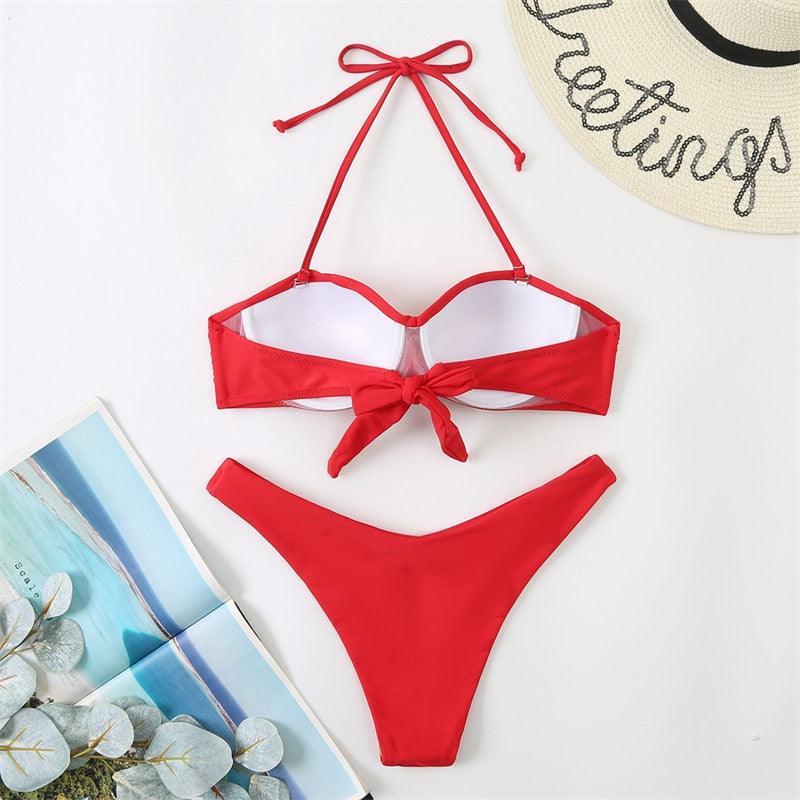 Bikini Push Up Swimwear Bikini Set Pink Swimwear Women Micro Swimsuit Female Bandage Bikini Beach Wear Swimming Two-Piece Swimsuit Summer Swimsuit for Women