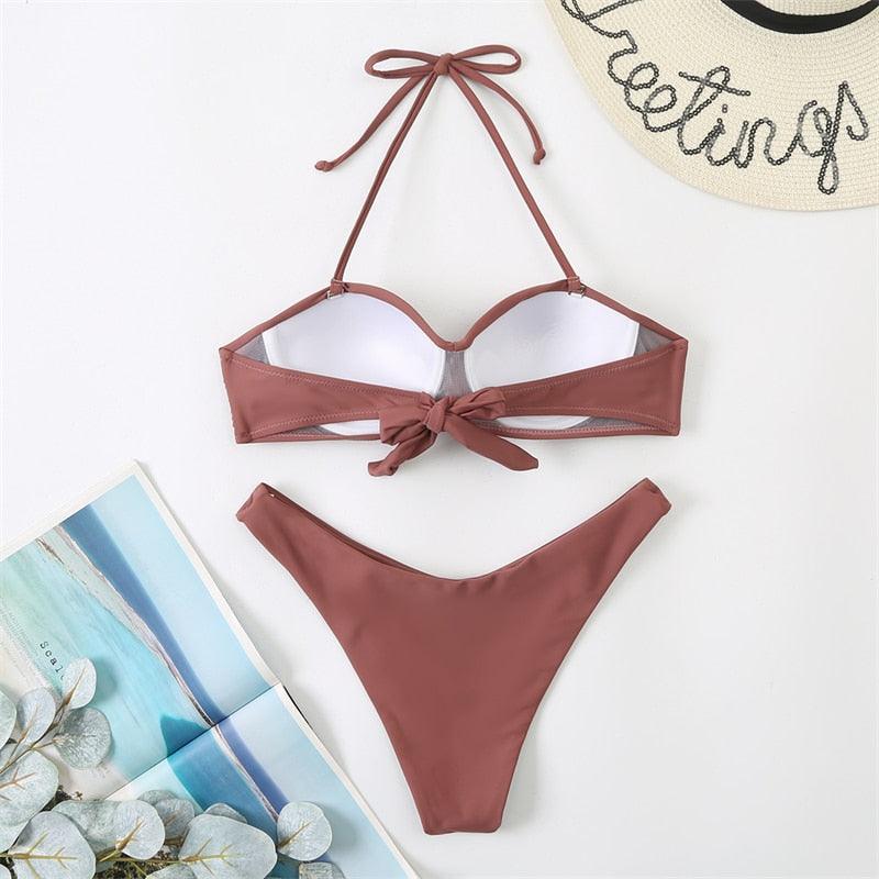 Bikini Push Up Swimwear Bikini Set Pink Swimwear Women Micro Swimsuit Female Bandage Bikini Beach Wear Swimming Two-Piece Swimsuit Summer Swimsuit for Women