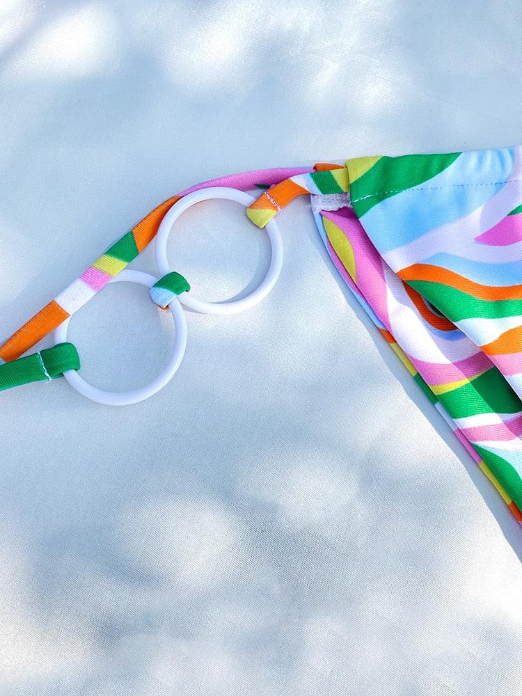Bikini Swimsuit Solid Color Bikini Set Swimwear Bathing Suit Women Bikinis String Beach Women Two Piece Bikini Swimsuit Bathing Suits Halter Triangle Tops String Bikini Sets