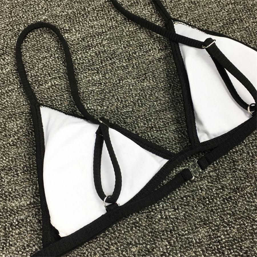 Bikini Set Swimsuit Small Cup High Cut Style Beach Solid Black White Micro Swimwear Thong Bikinis Women's Micro String Bikini Swimsuits Padded High Cut Bathing Suits