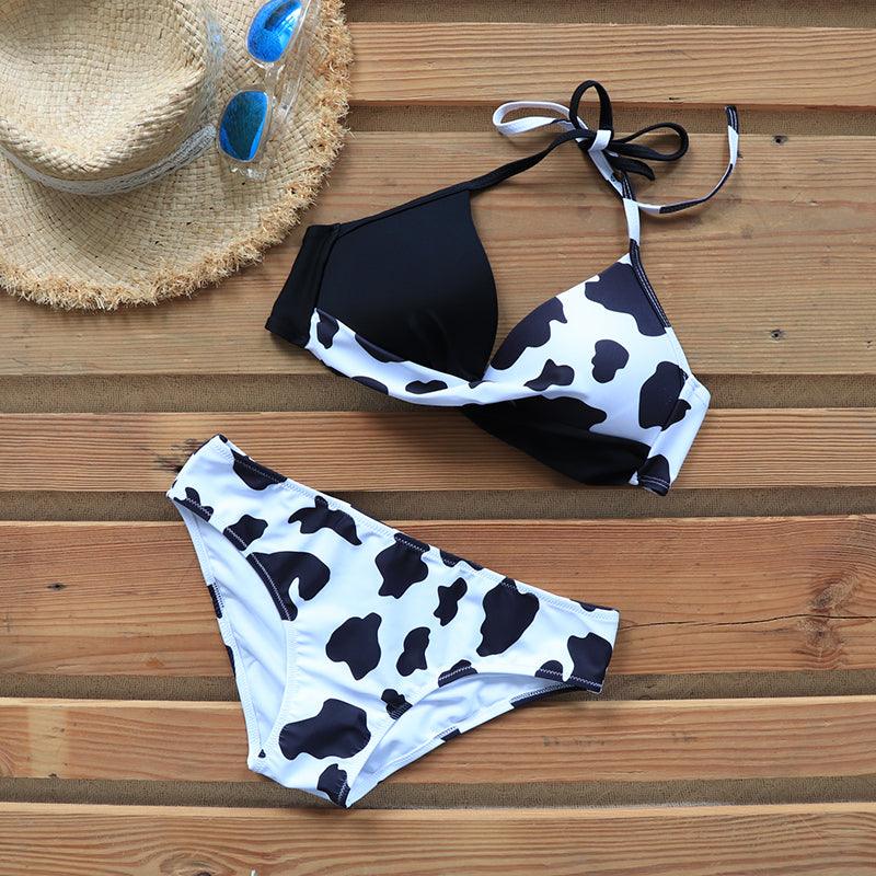 Push Up Women Bikinis Swimwear Women's Bathing Suits Push Up Halter Bandage Bikini Floral Printing Swim Bottoms Two Piece Swimsuits Women Swimsuits Bathing Suit Halter Leaf Print Beach Wear Plus Size