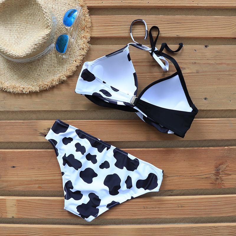 Push Up Women Bikinis Swimwear Women's Bathing Suits Push Up Halter Bandage Bikini Floral Printing Swim Bottoms Two Piece Swimsuits Women Swimsuits Bathing Suit Halter Leaf Print Beach Wear Plus Size