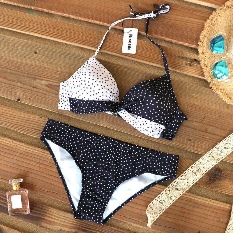 Push Up Women Bikinis Swimwear Women's Bathing Suits Push Up Halter Bandage Bikini Floral Printing Swim Bottoms Two Piece Swimsuits Women Swimsuits Bathing Suit Halter Leaf Print Beach Wear Plus Size