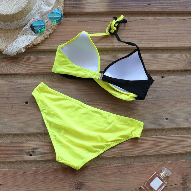 Push Up Women Bikinis Swimwear Women's Bathing Suits Push Up Halter Bandage Bikini Floral Printing Swim Bottoms Two Piece Swimsuits Women Swimsuits Bathing Suit Halter Leaf Print Beach Wear Plus Size