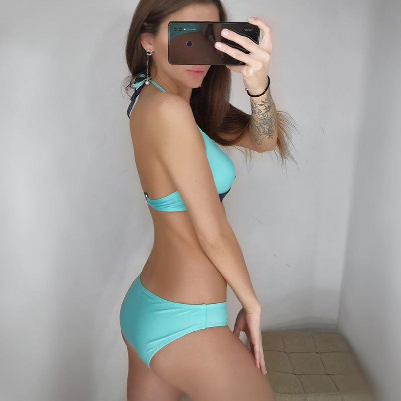 Push Up Women Bikinis Swimwear Women's Bathing Suits Push Up Halter Bandage Bikini Floral Printing Swim Bottoms Two Piece Swimsuits Women Swimsuits Bathing Suit Halter Leaf Print Beach Wear Plus Size