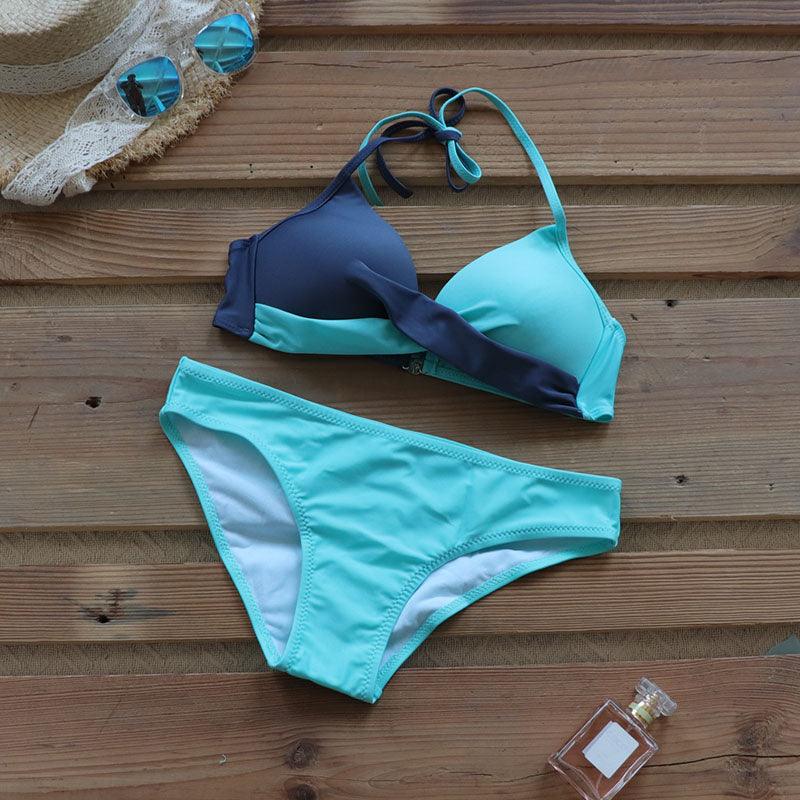 Push Up Women Bikinis Swimwear Women's Bathing Suits Push Up Halter Bandage Bikini Floral Printing Swim Bottoms Two Piece Swimsuits Women Swimsuits Bathing Suit Halter Leaf Print Beach Wear Plus Size