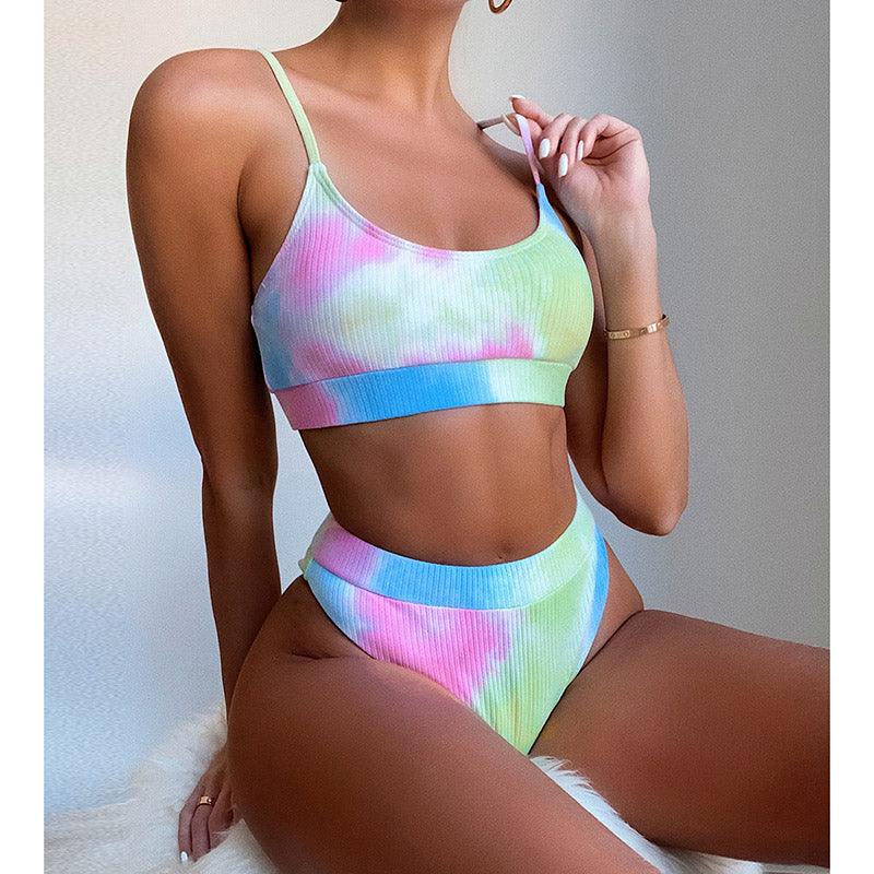 High Waist Bikini Swimsuits Women Push Up Swimwear Ribbed Bathing Suit Strap Bikinis Set Beachwear High Waist Bathing Suit Full Coverage Two Piece Swimsuit