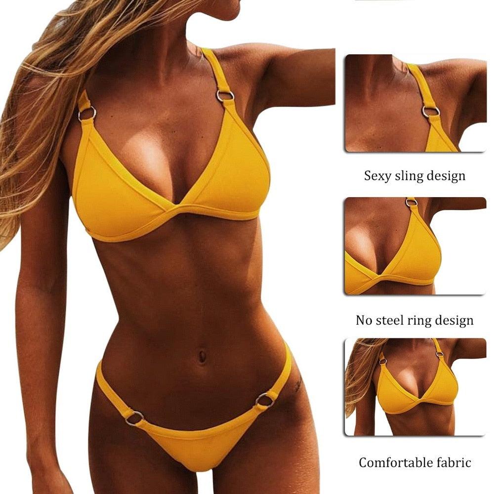Push Up Bikini Set Swimsuits High Waist Swimwear Women Ribbed Bathing Suits Brazilian Bikinis Swimsuit for Women Bottom Triangle Bikinis Top Bathing Suit