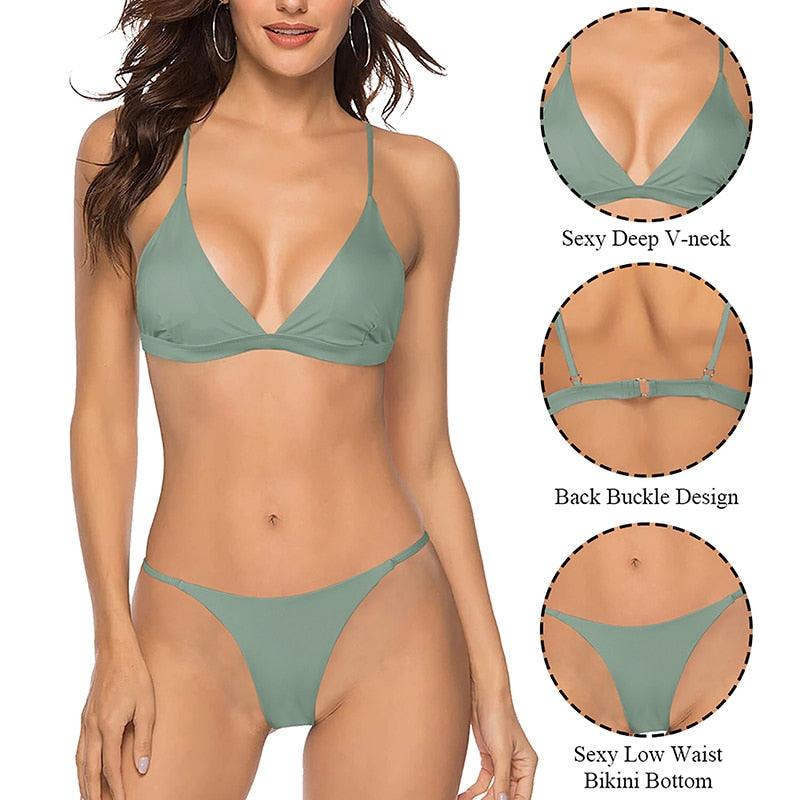 Push Up Bikini Set Swimsuits High Waist Swimwear Women Ribbed Bathing Suits Brazilian Bikinis Swimsuit for Women Bottom Triangle Bikinis Top Bathing Suit