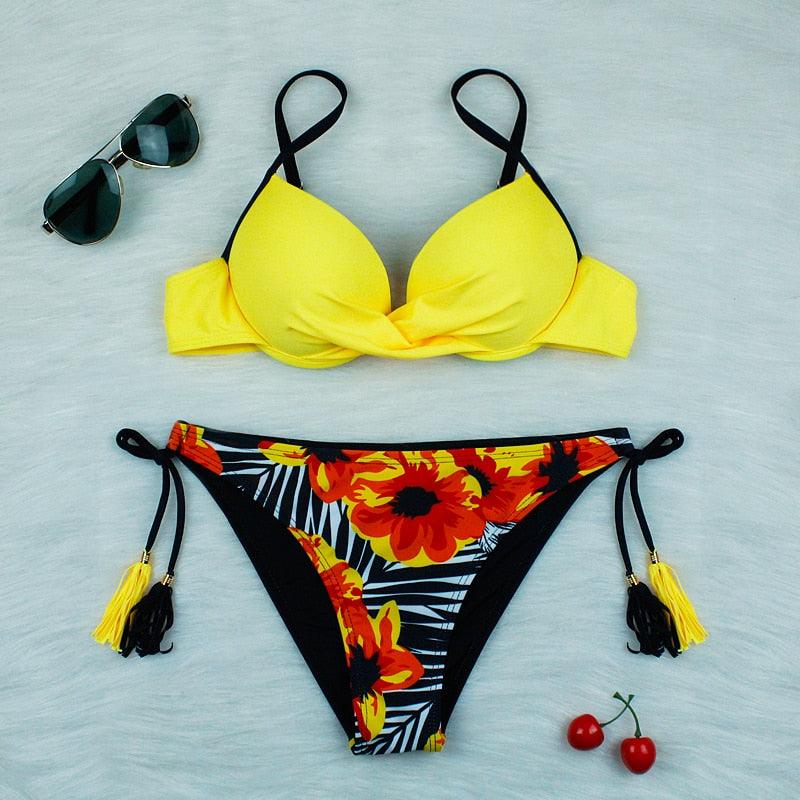 Push Up Bikinis 2022 New Swimwear Women's Bikini Swimsuits Floral Printed Bathing Suits for Women 2 Piece Bikini Women Floral Print Bikini Sets Swimsuit Beach Wear Bathing Suit Female Two Pieces