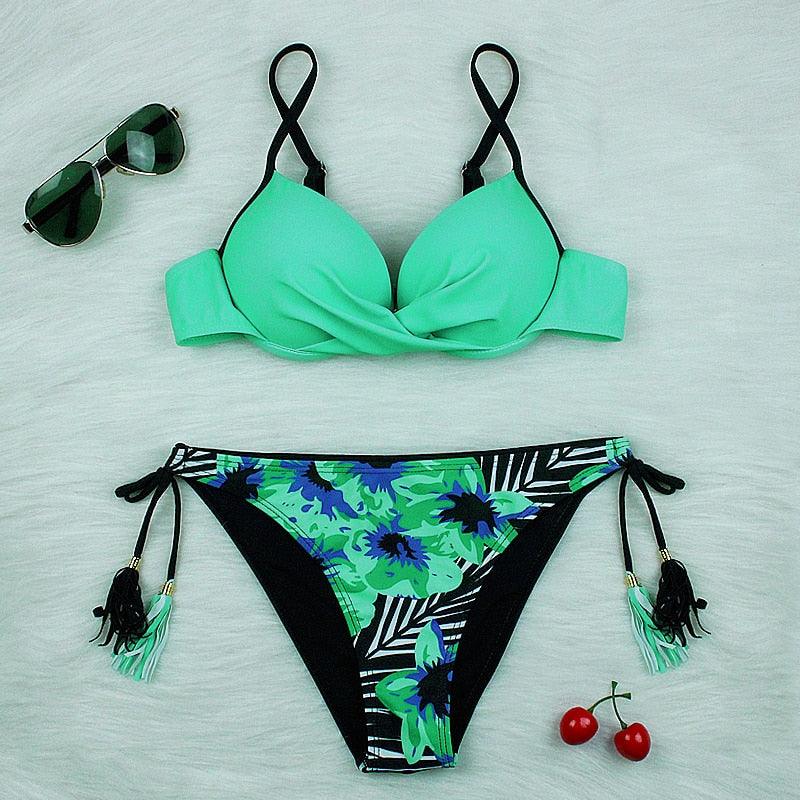 Push Up Bikinis 2022 New Swimwear Women's Bikini Swimsuits Floral Printed Bathing Suits for Women 2 Piece Bikini Women Floral Print Bikini Sets Swimsuit Beach Wear Bathing Suit Female Two Pieces
