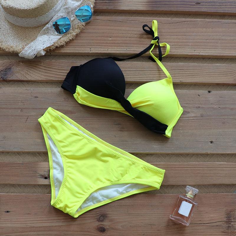 Push Up Women Bikinis Swimwear Women's Bathing Suits Push Up Halter Bandage Bikini Floral Printing Swim Bottoms Two Piece Swimsuits Women Swimsuits Bathing Suit Halter Leaf Print Beach Wear Plus Size