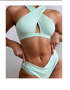 Push Up Women Bikinis Swimwear Women's Bathing Suits Push Up Halter Bandage Bikini Floral Printing Swim Bottoms Two Piece Swimsuits Women Swimsuits Bathing Suit Halter Leaf Print Beach Wear Plus Size