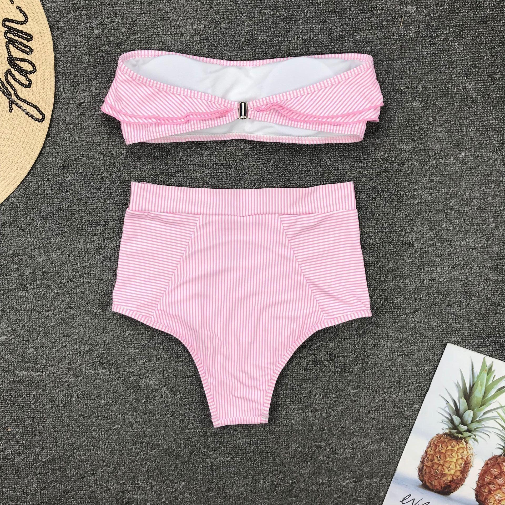 Retro Blue White Striped High Waist Bikini Lady Swimwear Women Swimsuit Female Ruffle Swim Bathing Suit Piece Vintage High Waist Bikini Set Ruffled Swimsuits For Women Bathing Suits