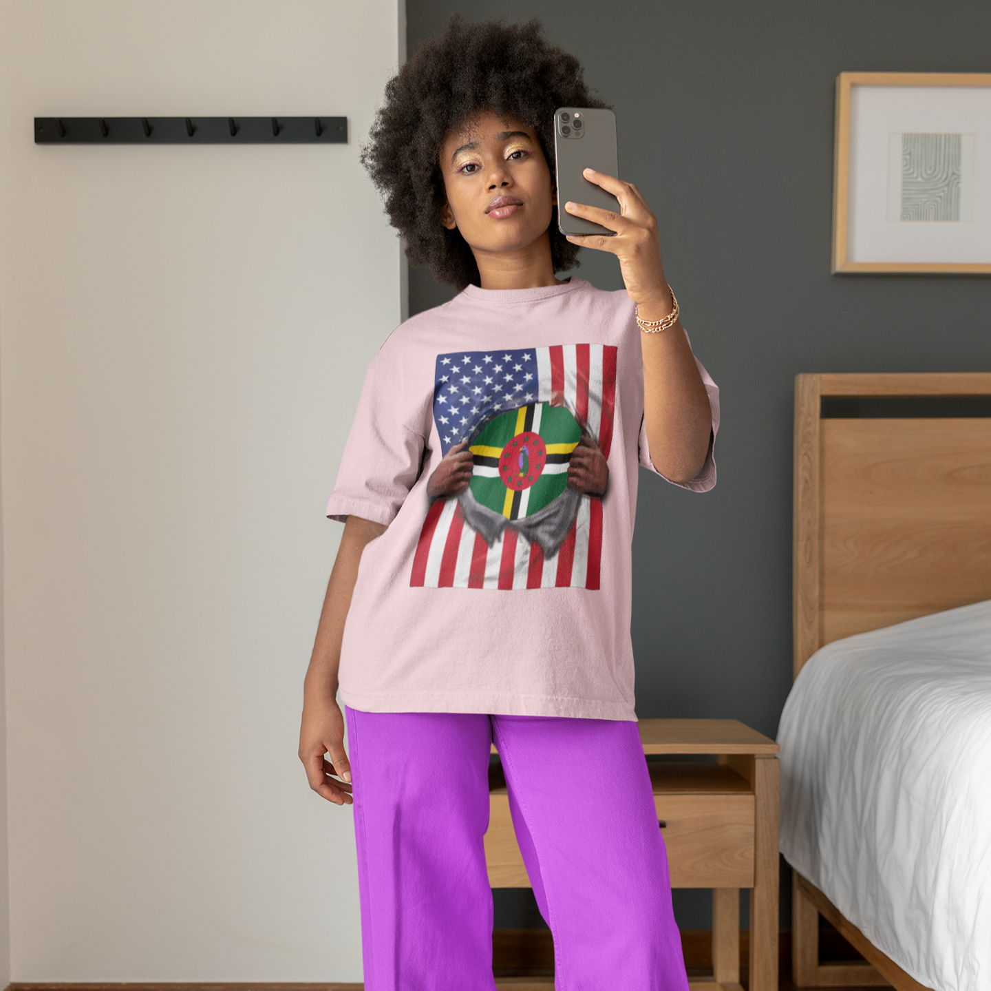 Camiseta Bandera de Dominica + EE. UU. | Bandera Dominicana + Americana Rasgada 4 de Julio | Camisetas Latinas Divertidas | 4 Colores