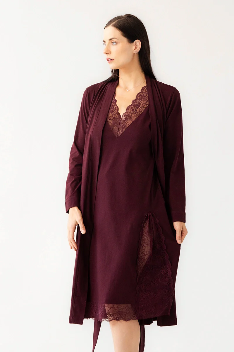 Camisón de algodón Pima con ribete de encaje Simone