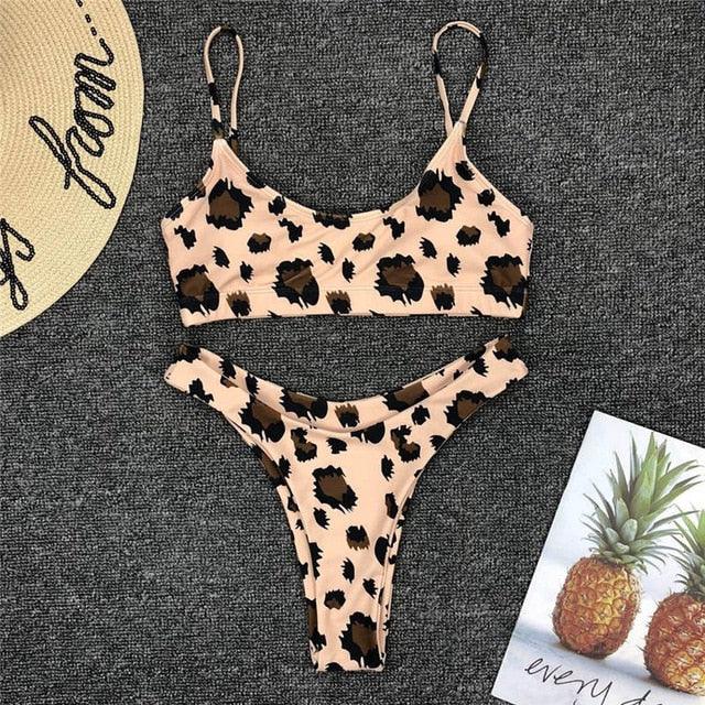 Snakeskin Bikini Women Swimwear Leopard Bikinis Swim Suit Push Up Swimsuit Women's Bikini Scoop Neck Straps Cutout Crop Top with Cheeky Bottom Two Piece Swimsuits Female Beachwear Swimming Bikini Women