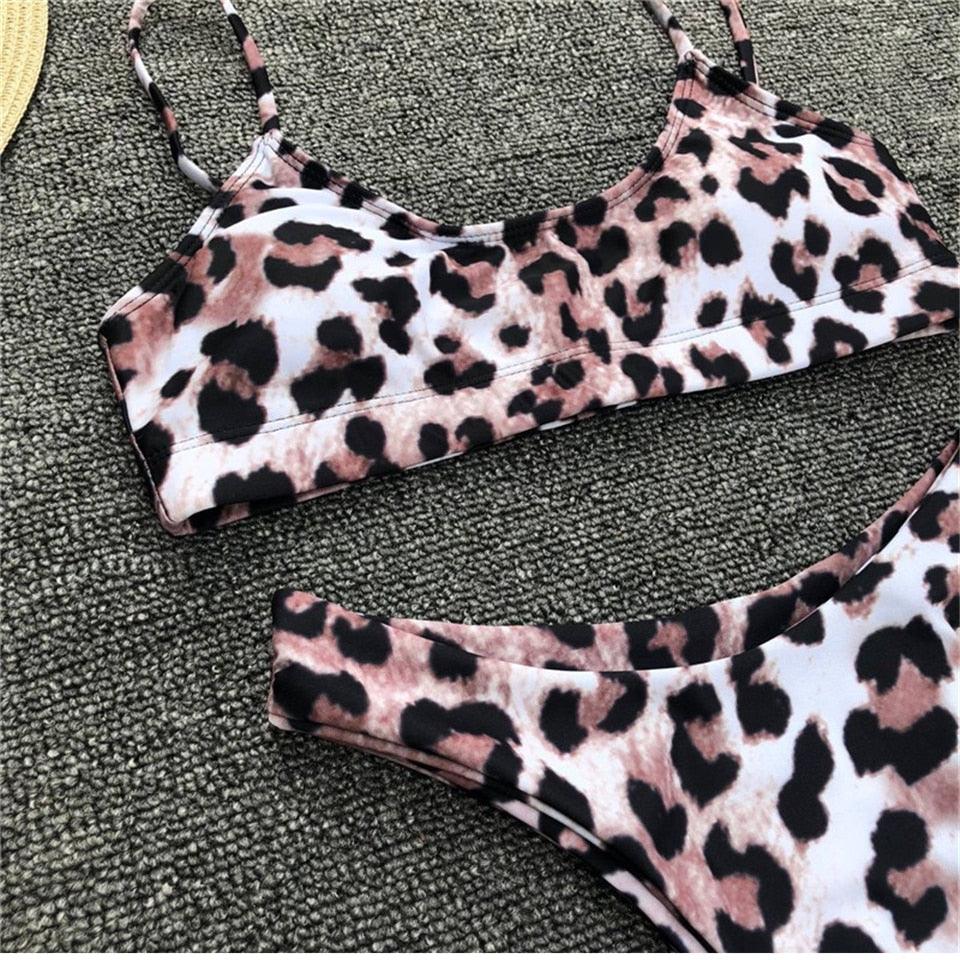 Snakeskin Bikini Women Swimwear Leopard Bikinis Swim Suit Push Up Swimsuit Women's Bikini Scoop Neck Straps Cutout Crop Top with Cheeky Bottom Two Piece Swimsuits Female Beachwear Swimming Bikini Women