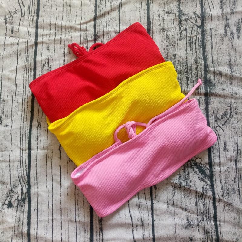 Solid Bikini Swimsuit Women Bikini Set Off Shoulder Swimwear Two Piece Strap Bikini Sets for Women High Waist Teens Bathing Suits Off Shoulder Swimsuit Beachwear