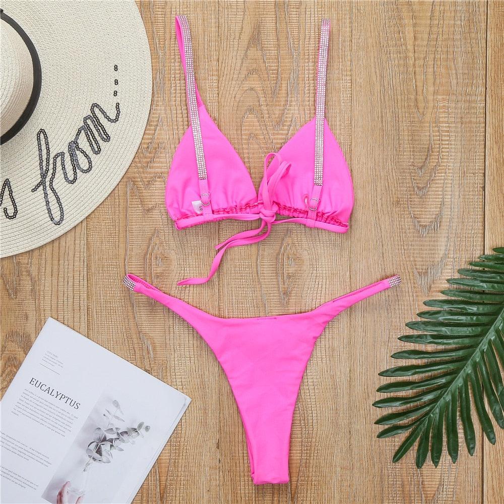Swimwear Women Micro Bikini Solid Black G-String Swimsuits Bathers Bathing Suit 2 Piece Set Bikinis For Women Bathing Suit Women's Two-Piece Swimwear
