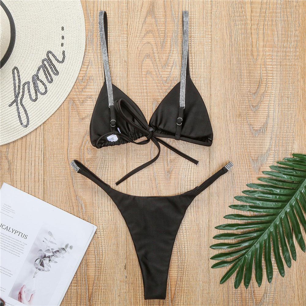 Swimwear Women Micro Bikini Solid Black G-String Swimsuits Bathers Bathing Suit 2 Piece Set Bikinis For Women Bathing Suit Women's Two-Piece Swimwear