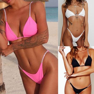 Swimwear Women Micro Bikini Solid Black G-String Swimsuits Bathers Bathing Suit 2 Piece Set Bikinis For Women Bathing Suit Women's Two-Piece Swimwear