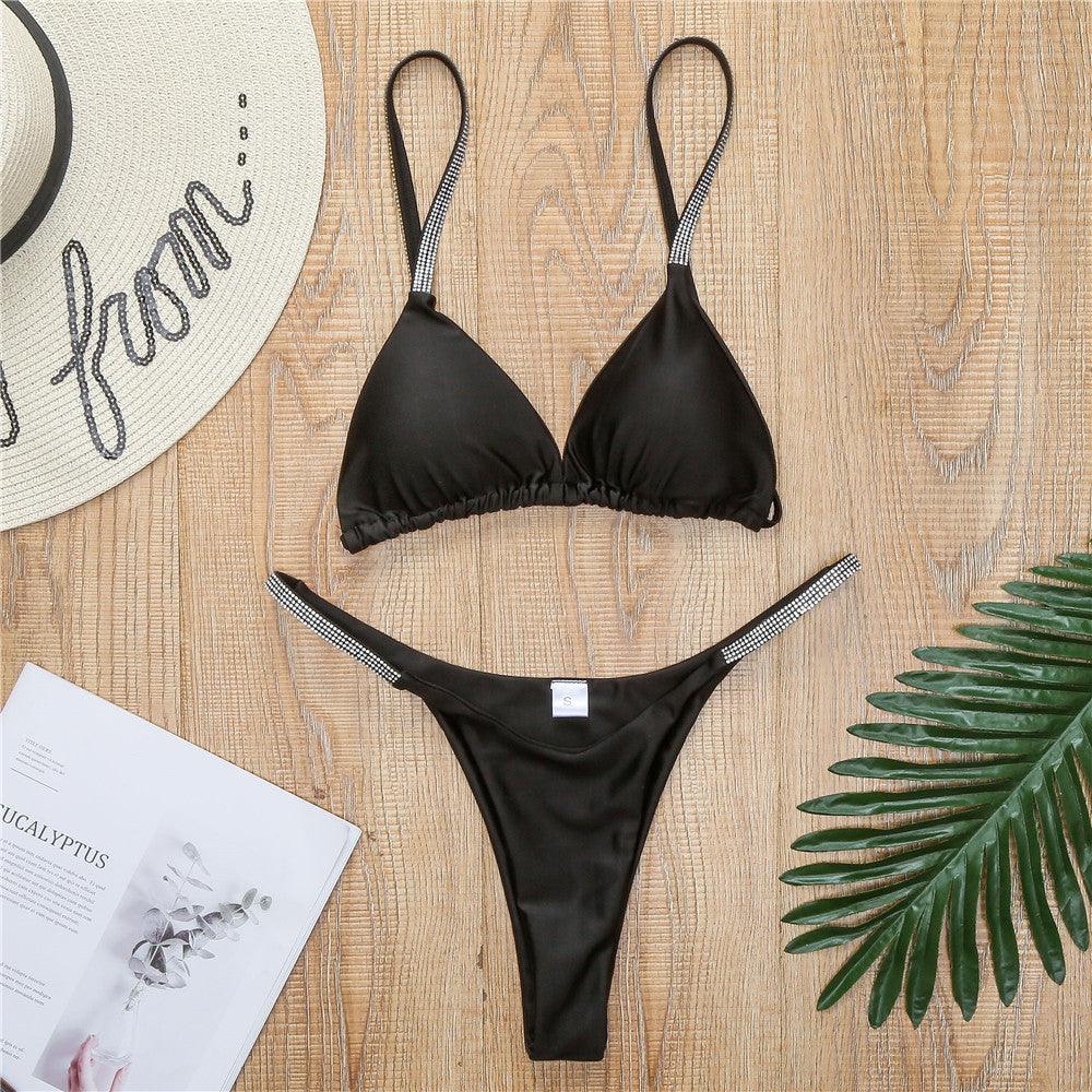 Swimwear Women Micro Bikini Solid Black G-String Swimsuits Bathers Bathing Suit 2 Piece Set Bikinis For Women Bathing Suit Women's Two-Piece Swimwear