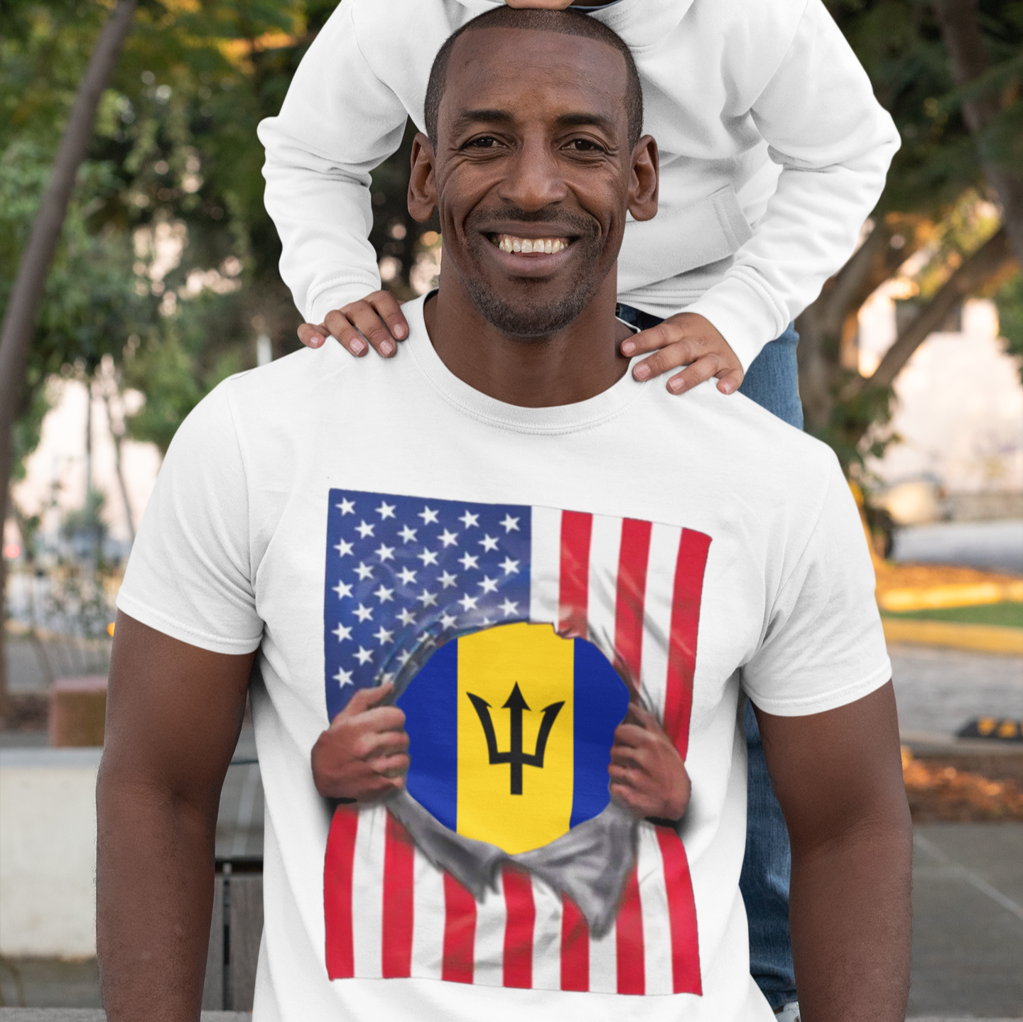 Camiseta Bandera Barbados + USA | Bandera Barbada + Americana Rasgada 4 de Julio | Camisetas Latinas Divertidas | 4 Colores