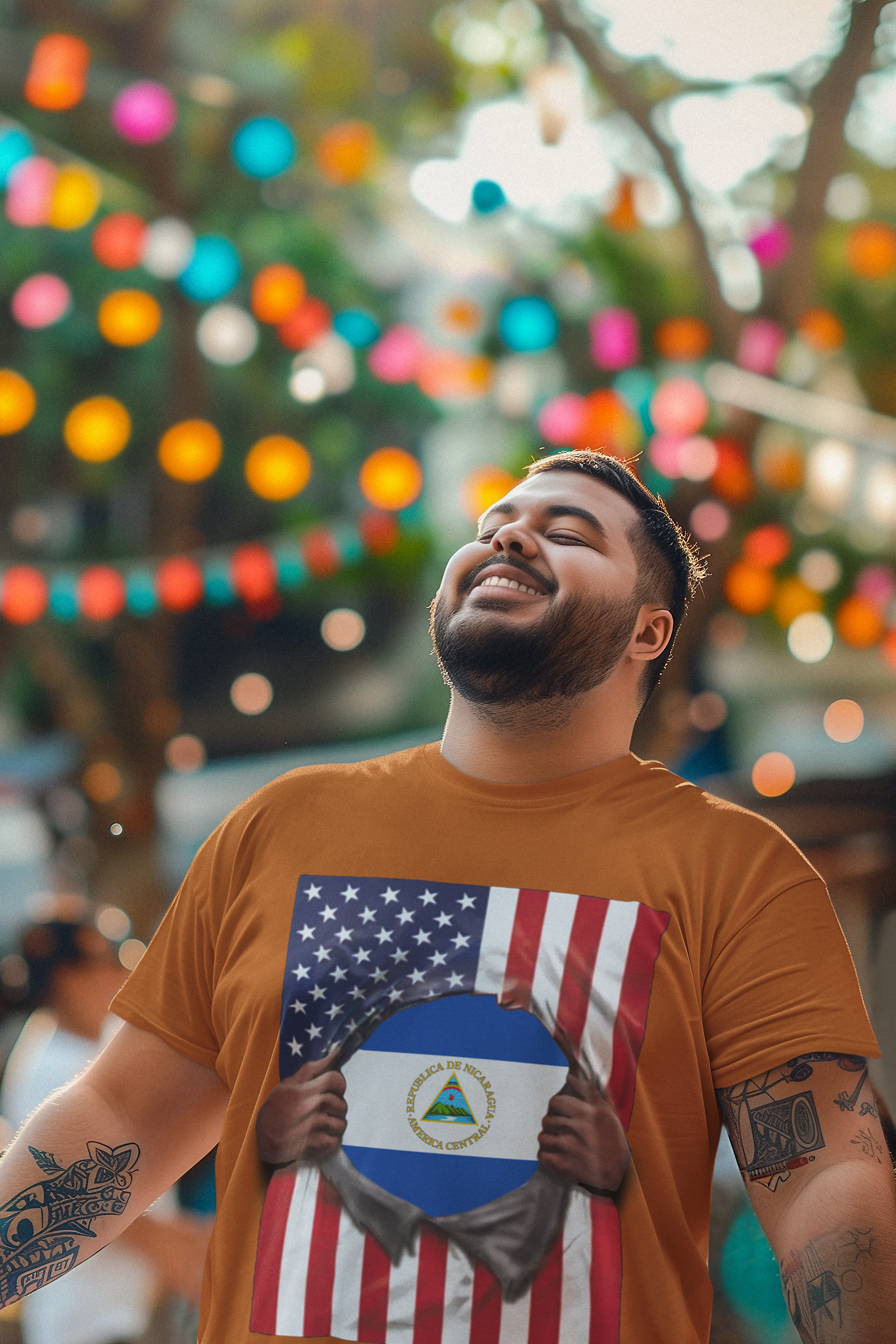 Bandera de Nicaragua + Bandera de EE. UU. Camiseta del Orgullo | Bandera de Nicaragua + Americana Rasgada 4 de julio | Divertidas Camisetas Virales Latinas | Unisex - 4 Colores