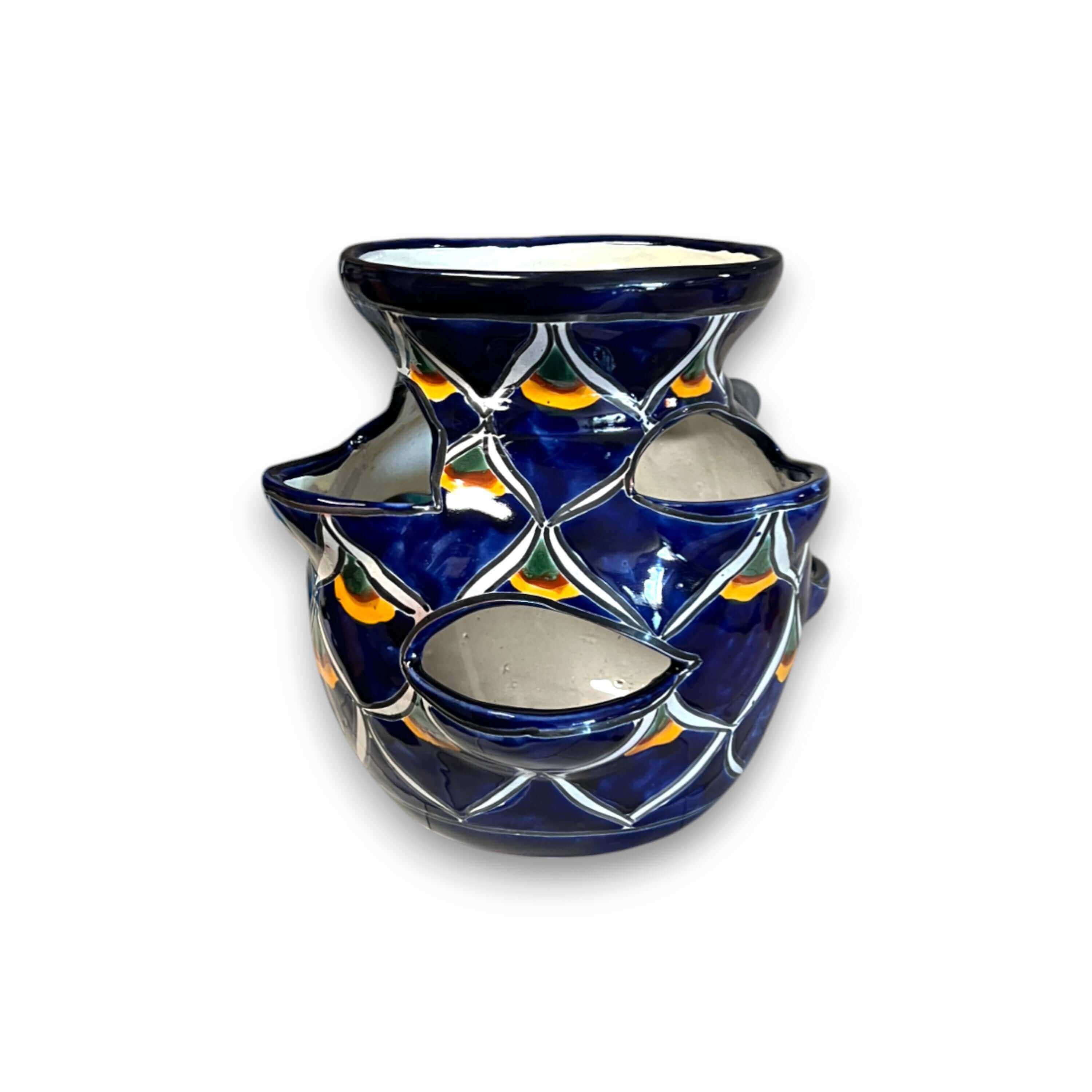 Maceta de fresas Talavera | Diseño Pavo Real Azul