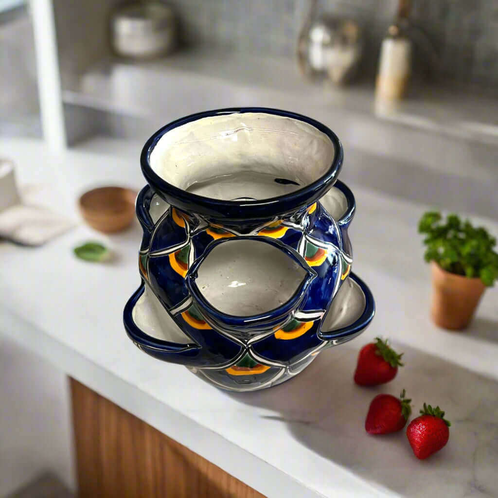 Maceta de fresas Talavera | Diseño Pavo Real Azul