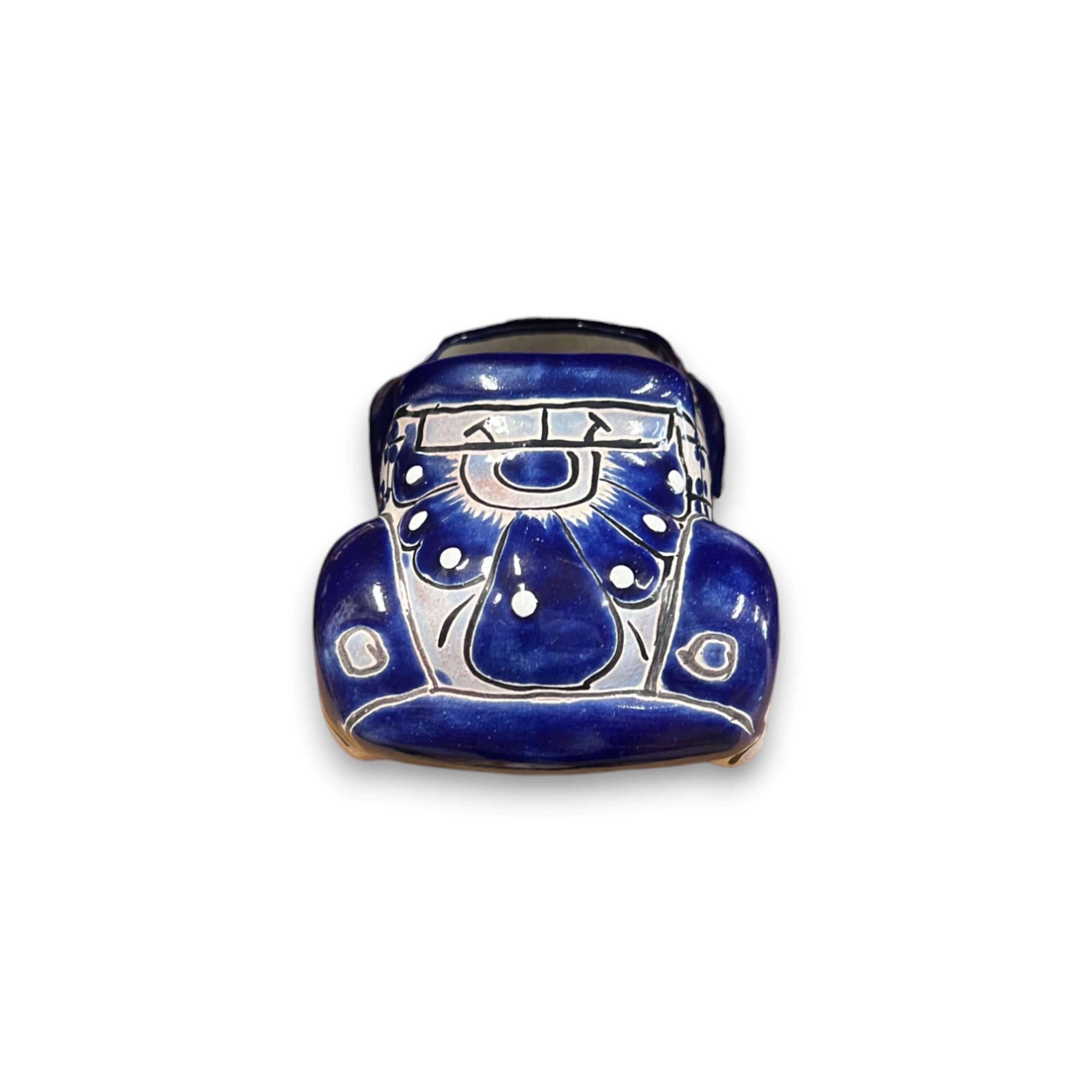 Macetero de coche Talavera | Pequeña maceta de cerámica hecha a mano en azul y blanco