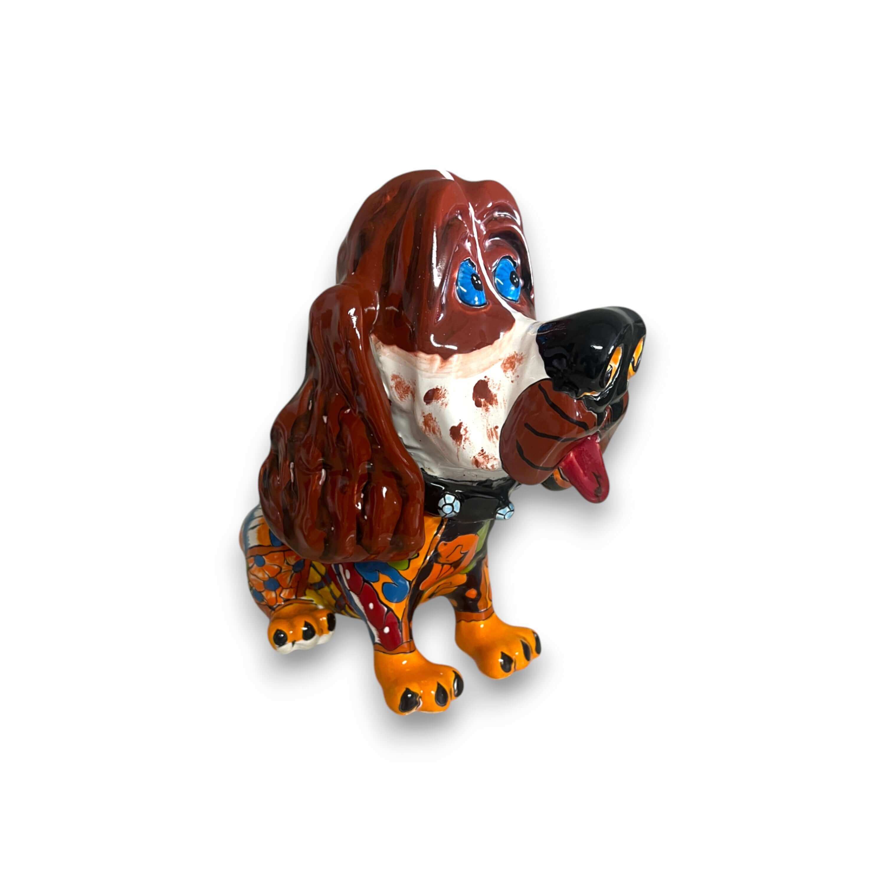 Estatua de Cocker Spaniel de Talavera | Arte mexicano de perro colorido pintado a mano
