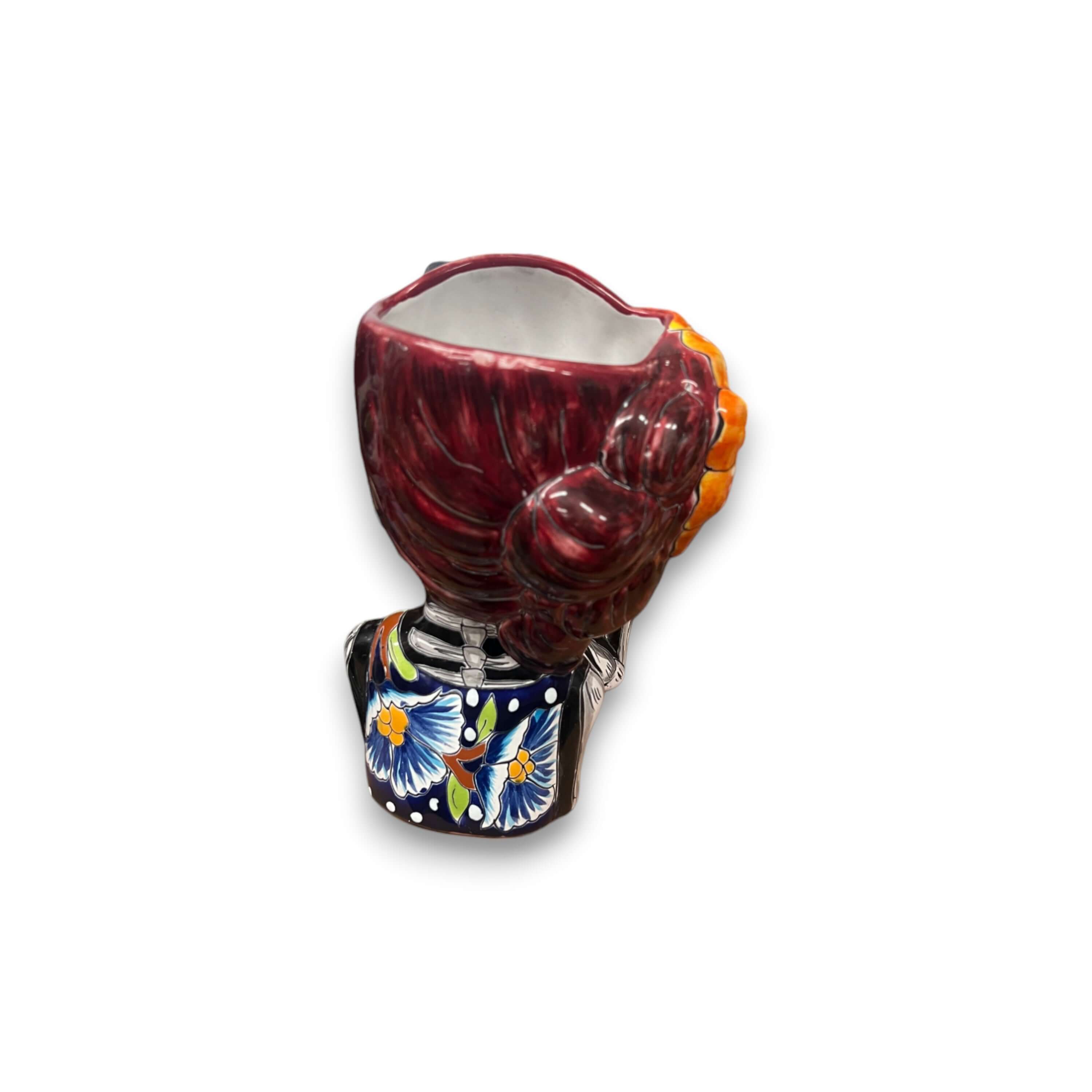 Maceta de Talavera con diseño de Calavera del Día de Muertos | Maceta de Cerámica Artesanal con Forma de Calavera