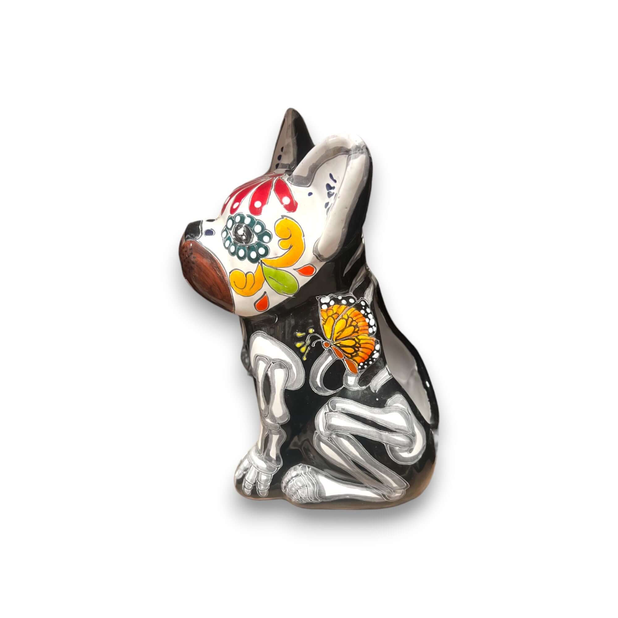 Estatua de Bulldog Francés de Talavera | Decoración Mexicana del Día de Muertos