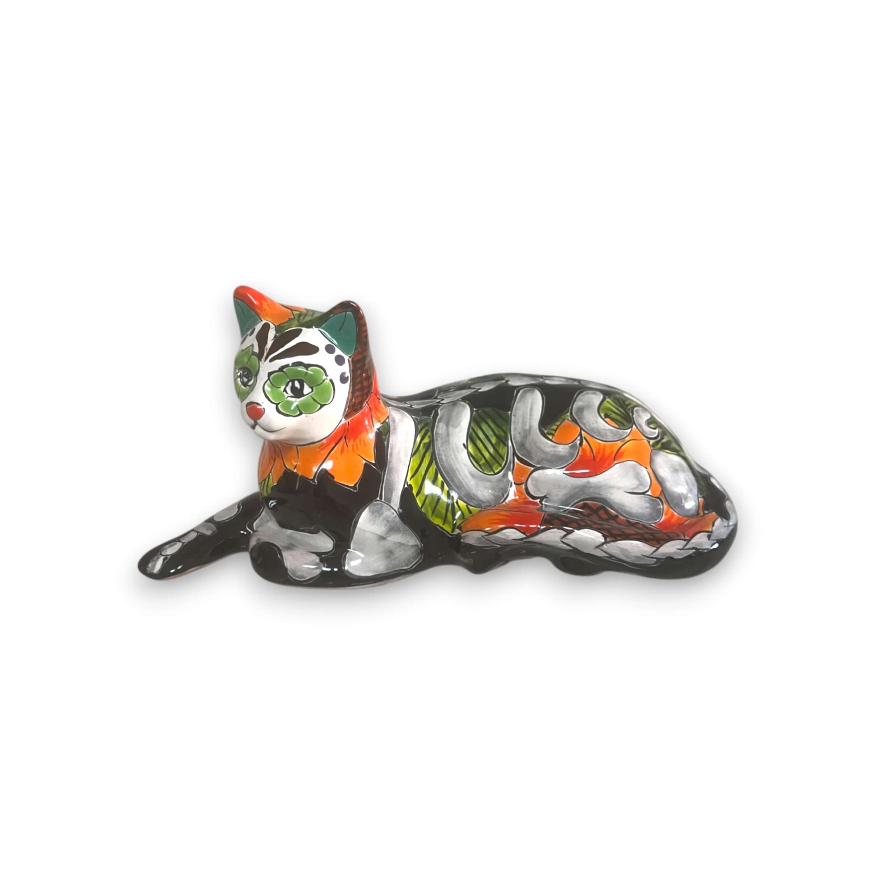 Estatua de Gato de Talavera | Decoración de Cerámica Mexicana del Día de Muertos