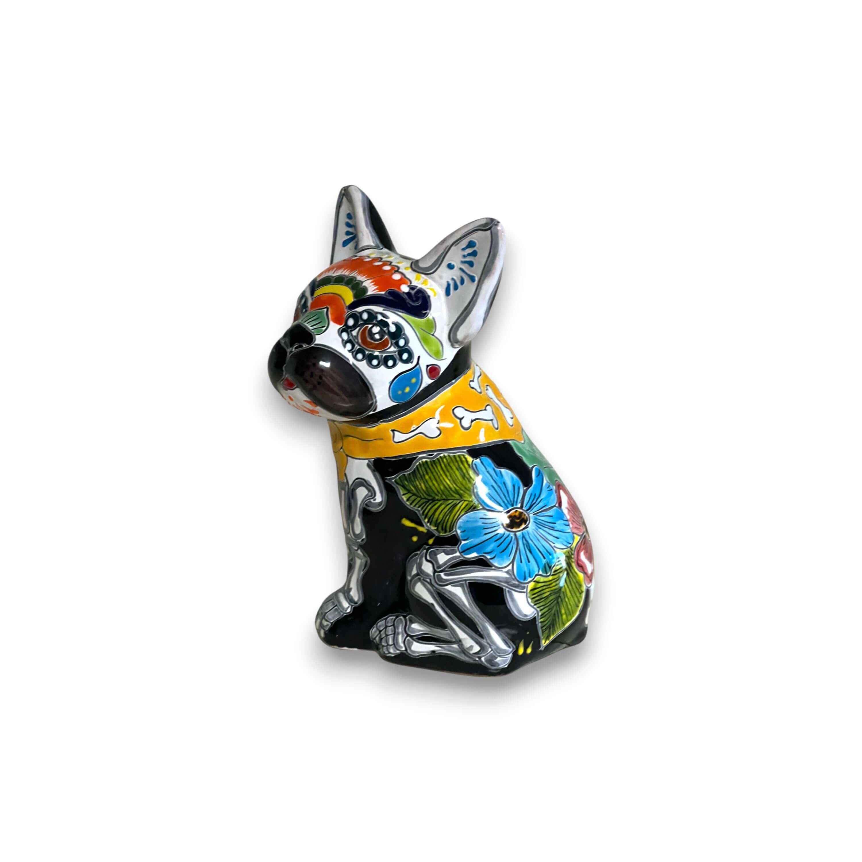 Estatua de Bulldog Francés de Talavera | Decoración Mexicana del Día de Muertos