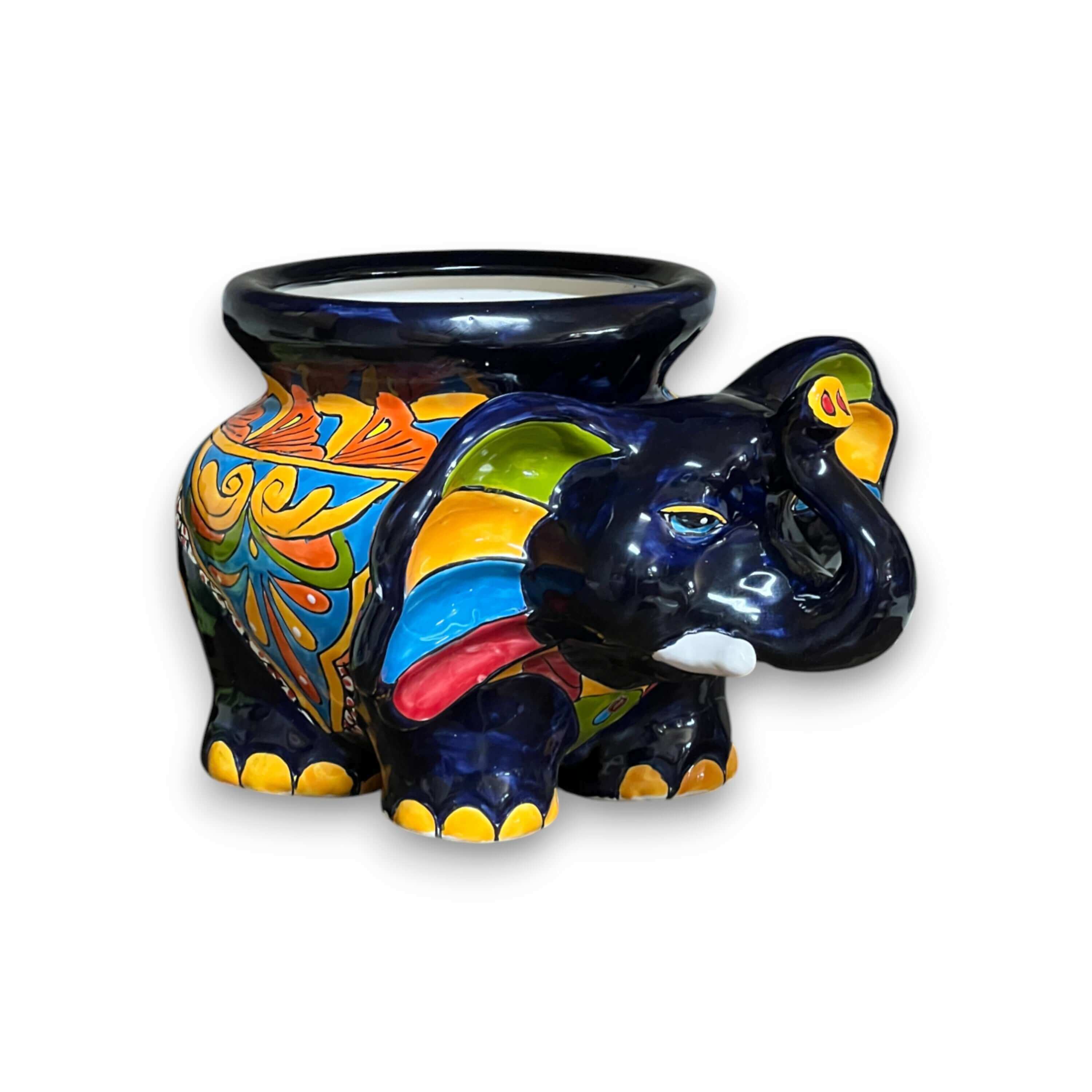 Macetero de Elefante de Talavera | Maceta de Cerámica Mexicana Colorida