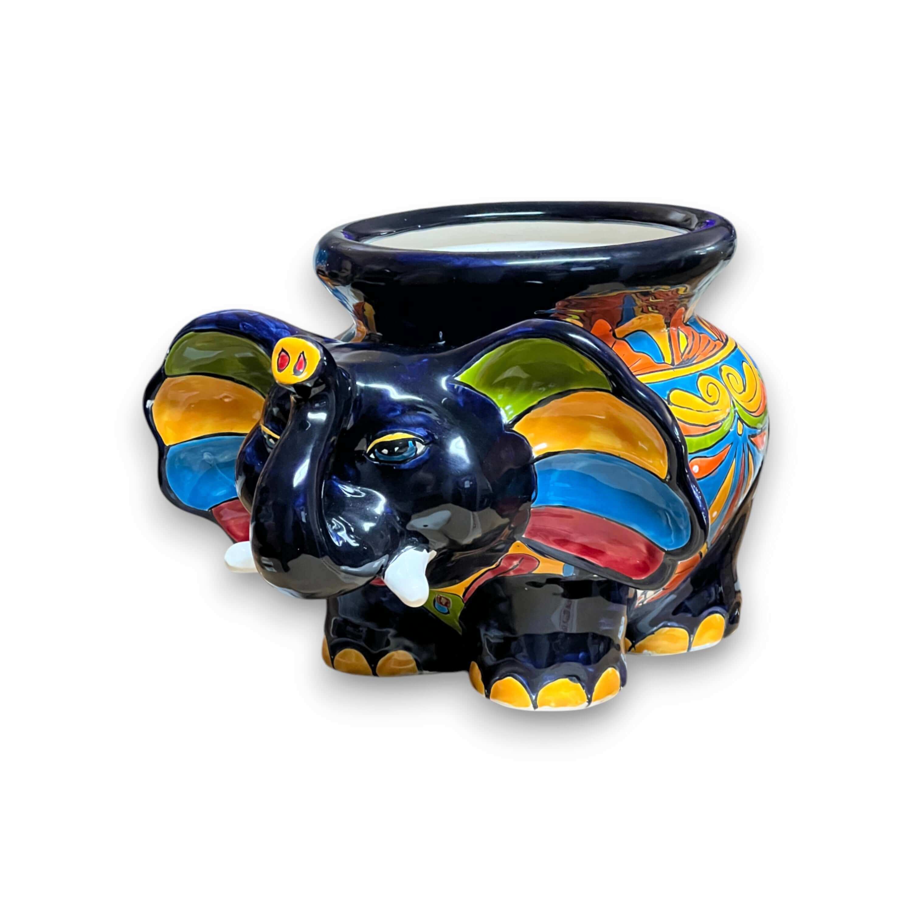Macetero de Elefante de Talavera | Maceta de Cerámica Mexicana Colorida
