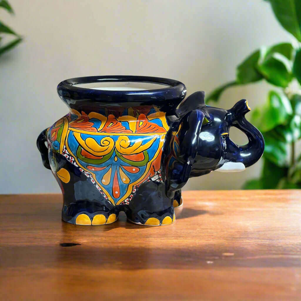 Macetero de Elefante de Talavera | Maceta de Cerámica Mexicana Colorida
