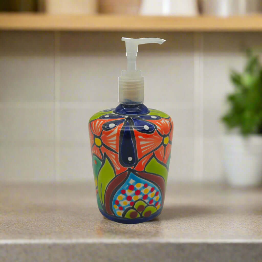 Dispensador de jabón floral Talavera | Cerámica mexicana pintada a mano