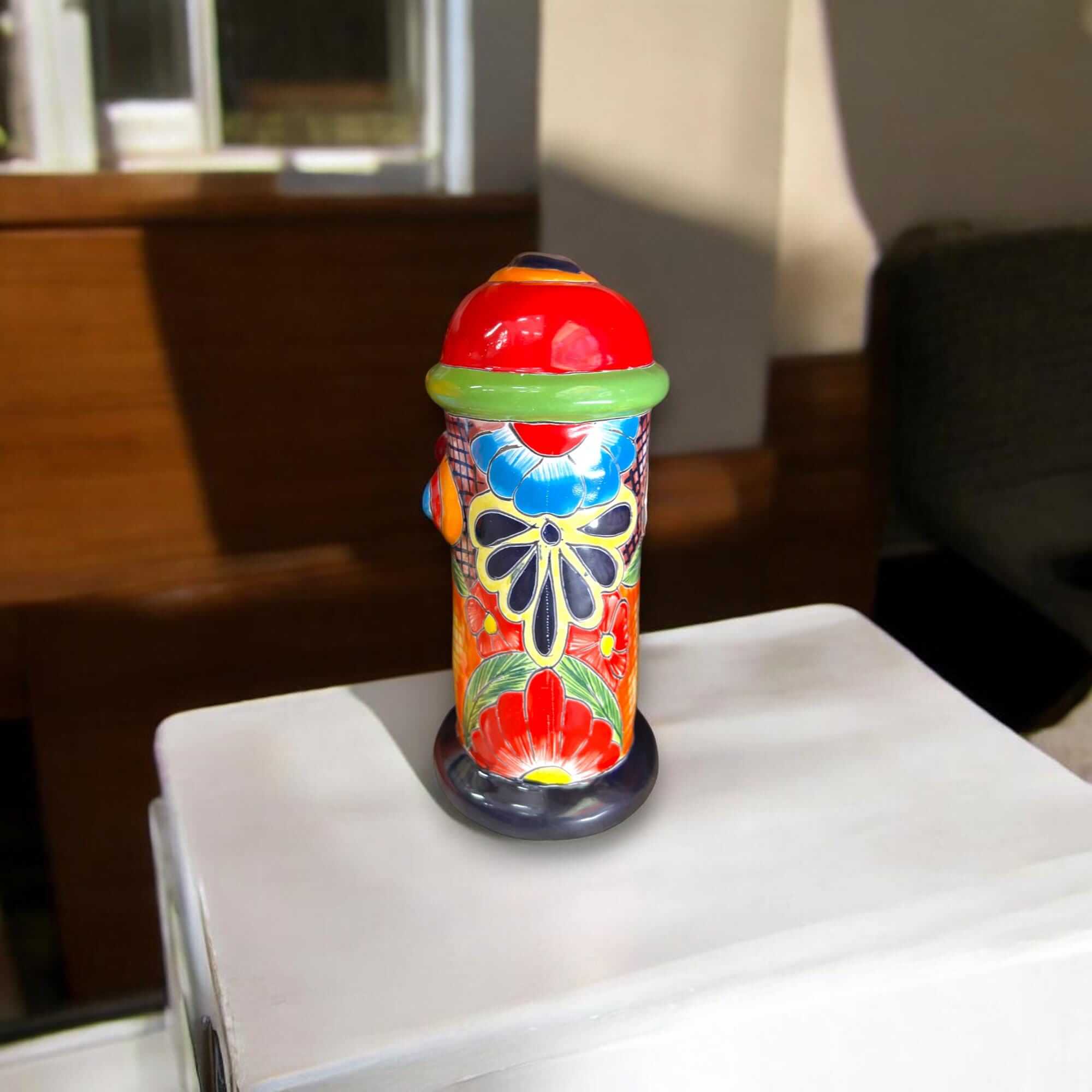 Estatua de boca de incendios de Talavera | Decoración mexicana pintada a mano