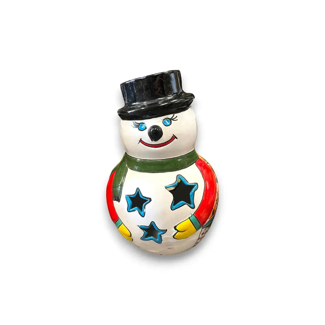 Figurilla de muñeco de nieve de Talavera | Arte festivo navideño pintado a mano