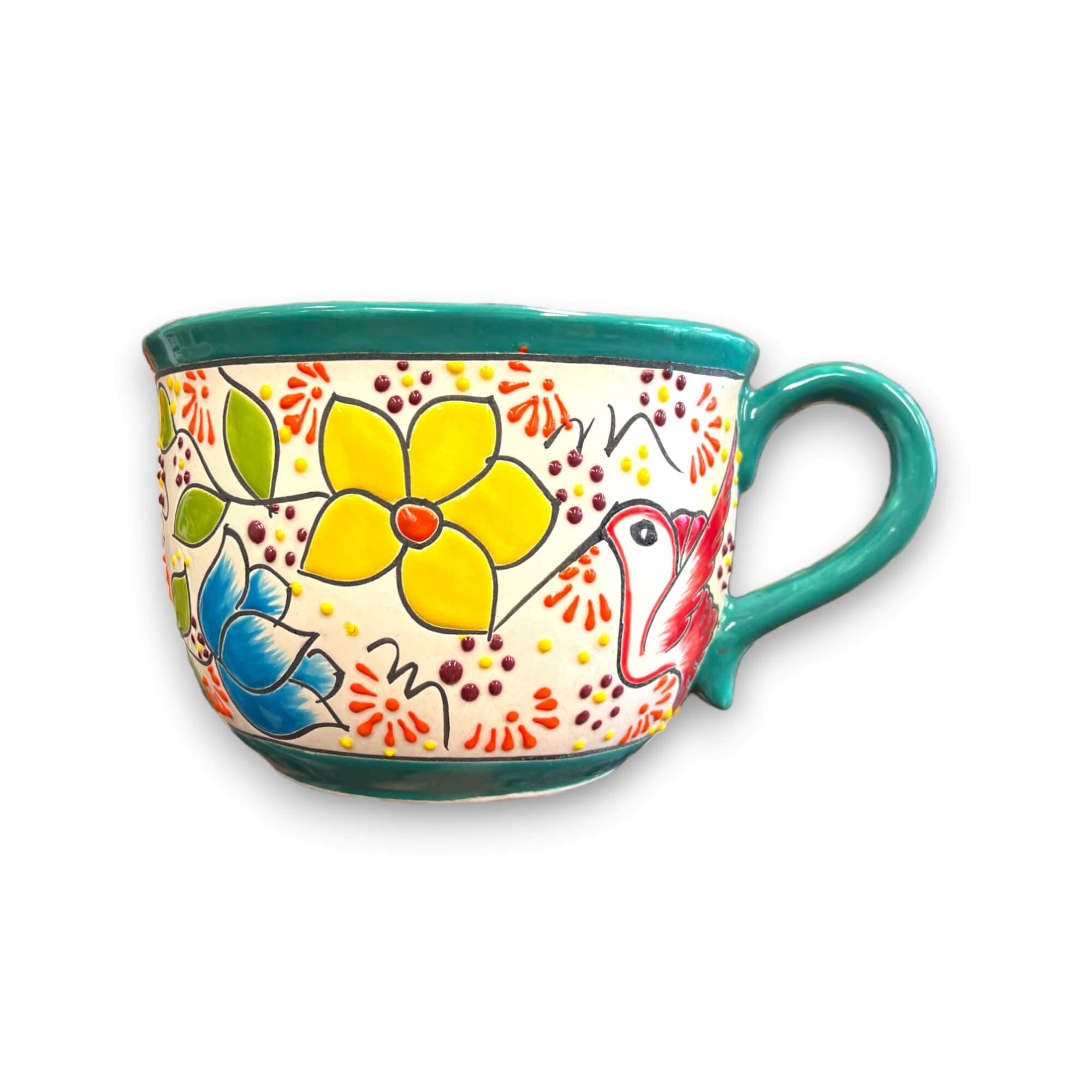 Maceta de taza de té Talavera | Maceta de cerámica mexicana pintada a mano