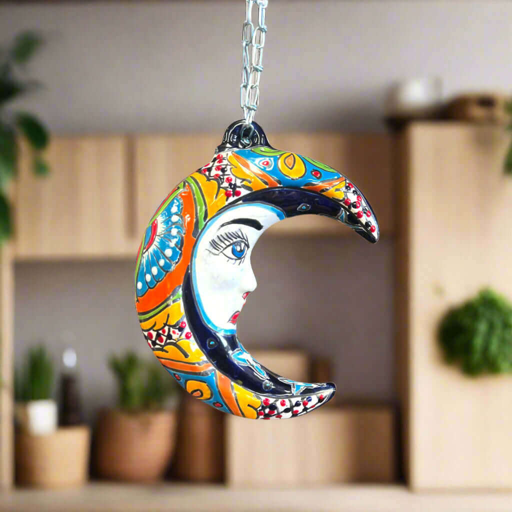 Talavera Crescent Moon Face | Hanging Mexican Wall Art