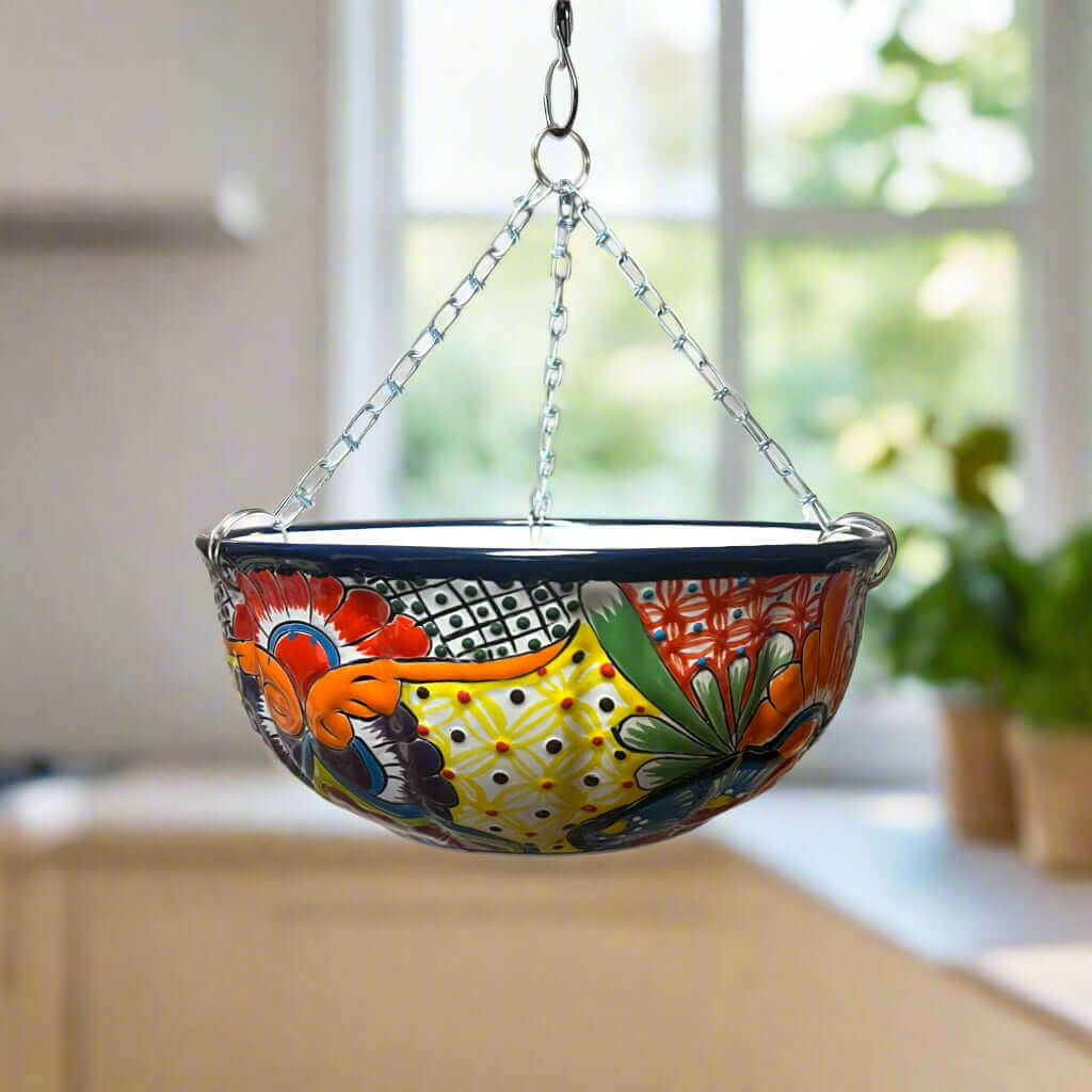 Maceta Colgante de Talavera | Maceta Mexicana Colorida Pintada a Mano