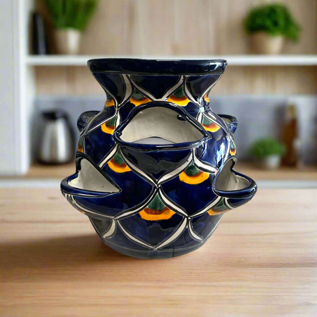 Maceta de fresas Talavera | Diseño Pavo Real Azul