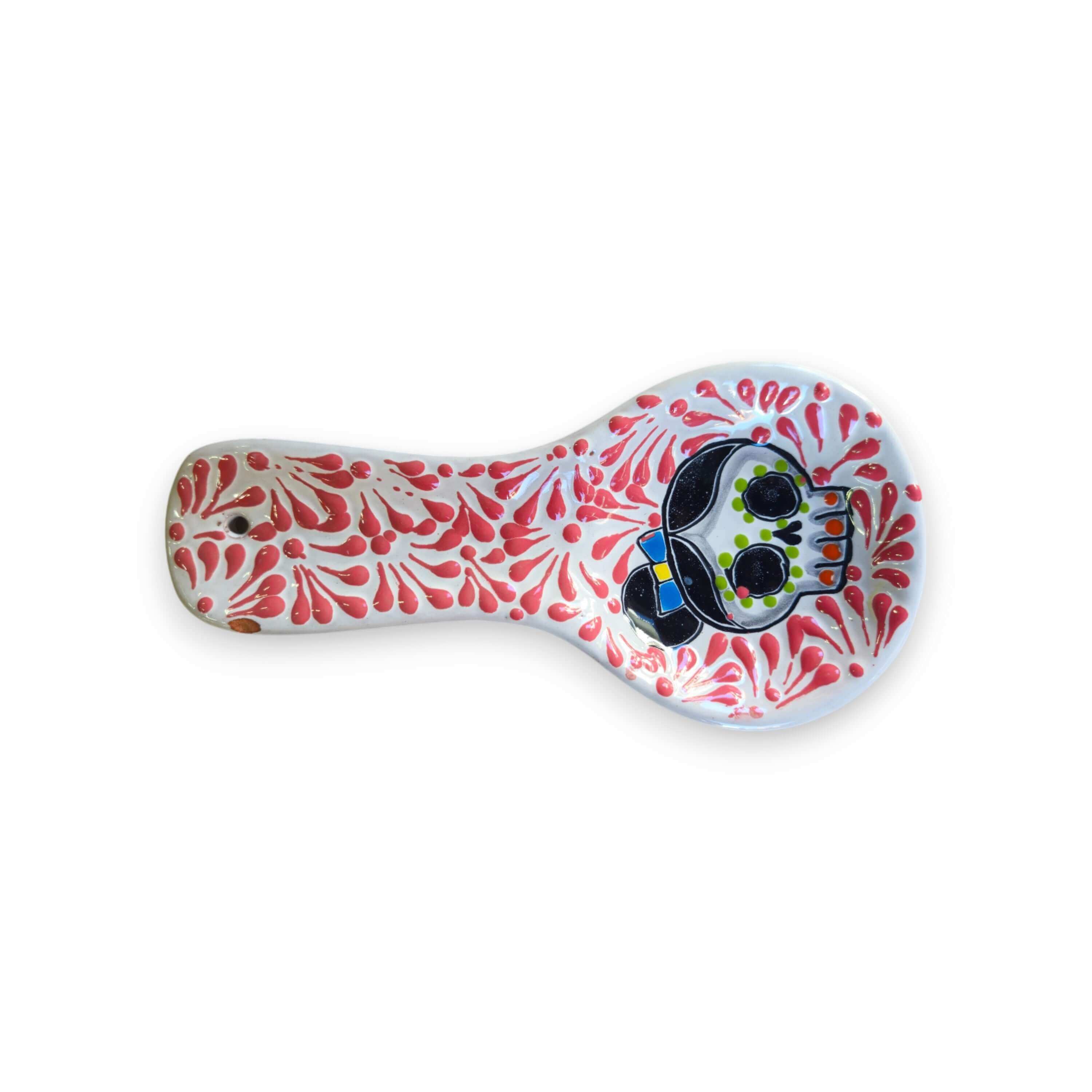 Colorful Talavera Skull Spoon Rest | Mexican Kitchen Art