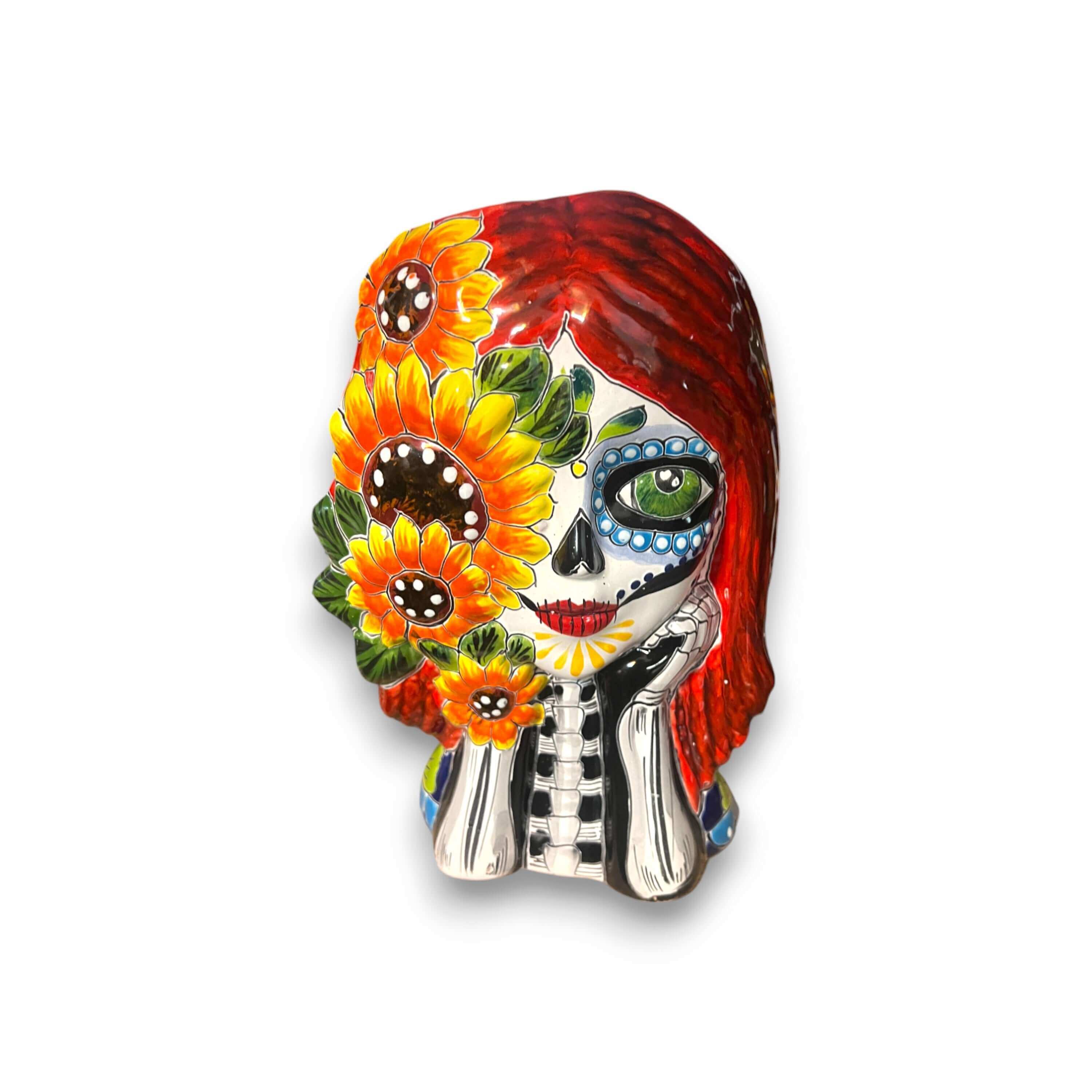 Maceta Talavera Calavera Girasol | Maceta Artesanal Día de Muertos